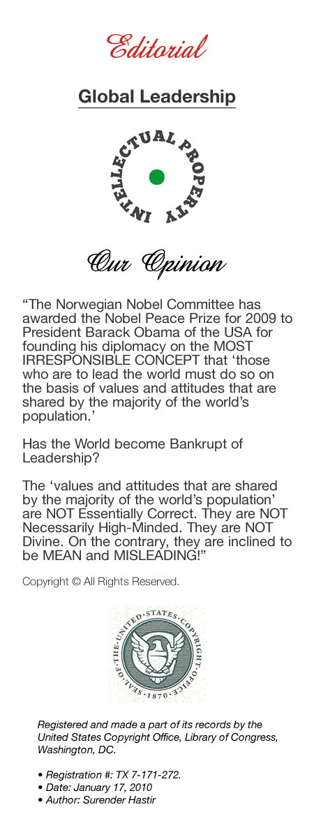 Nobel Peace Prize, Global Leadership